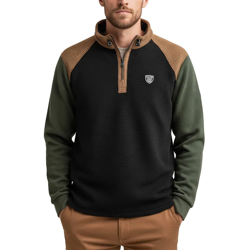 Men's Winter Retro Color Block Waffle Texture Half-Zip High Neck Sweatshirt MTA2726J6P sold by Manly