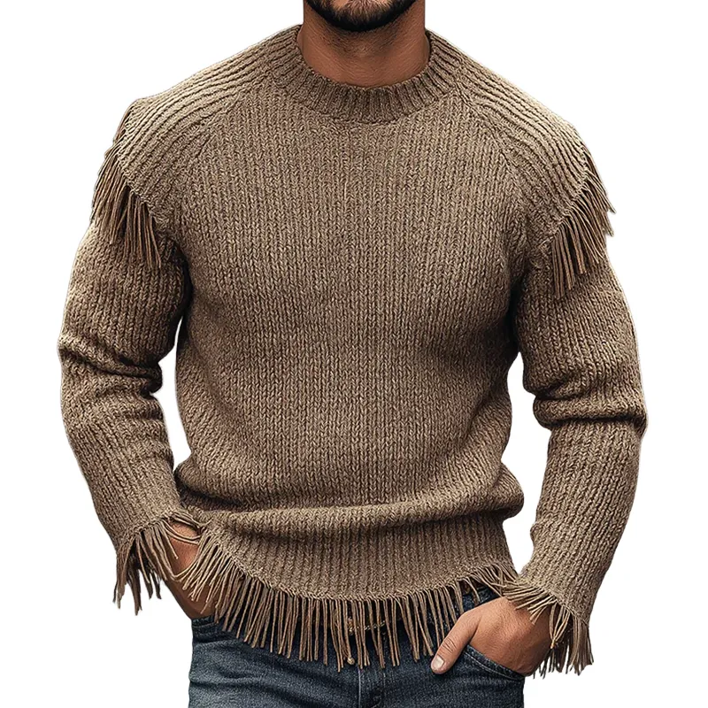 Men's Retro Casual Knitted Tassel Pullover Sweater  MTA2912J7TO sold by Manly