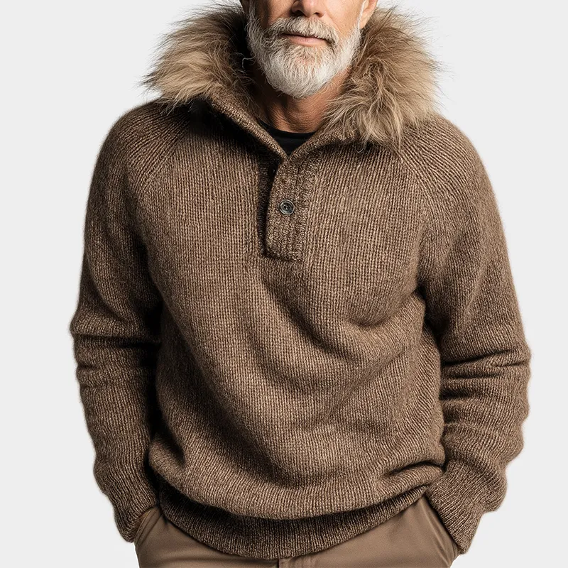 Men's Retro Casual Fur Collar Button Pullover Sweater MTA0172K2TO sold by Manly product image thumbnail 2