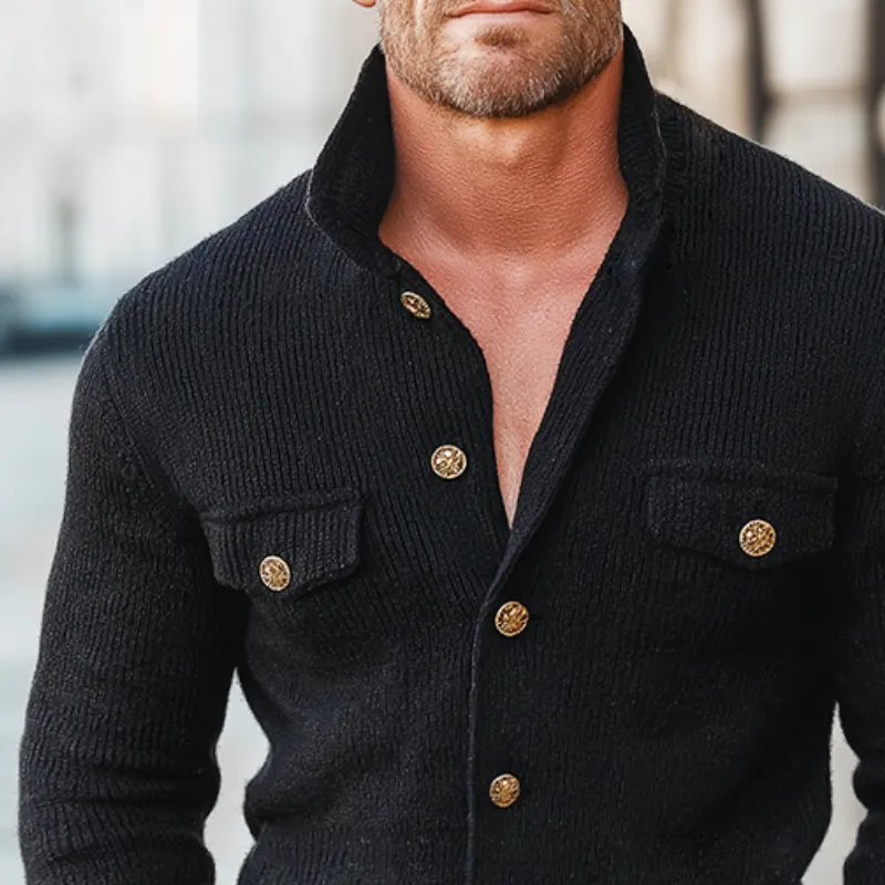 Men's Retro Casual Knitted Stand Collar Button-Up Shirt Cardigan MTA3110J7TO sold by Manly product image thumbnail 3