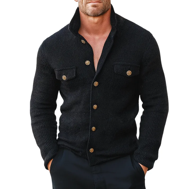 Men's Retro Casual Knitted Stand Collar Button-Up Shirt Cardigan MTA3110J7TO sold by Manly