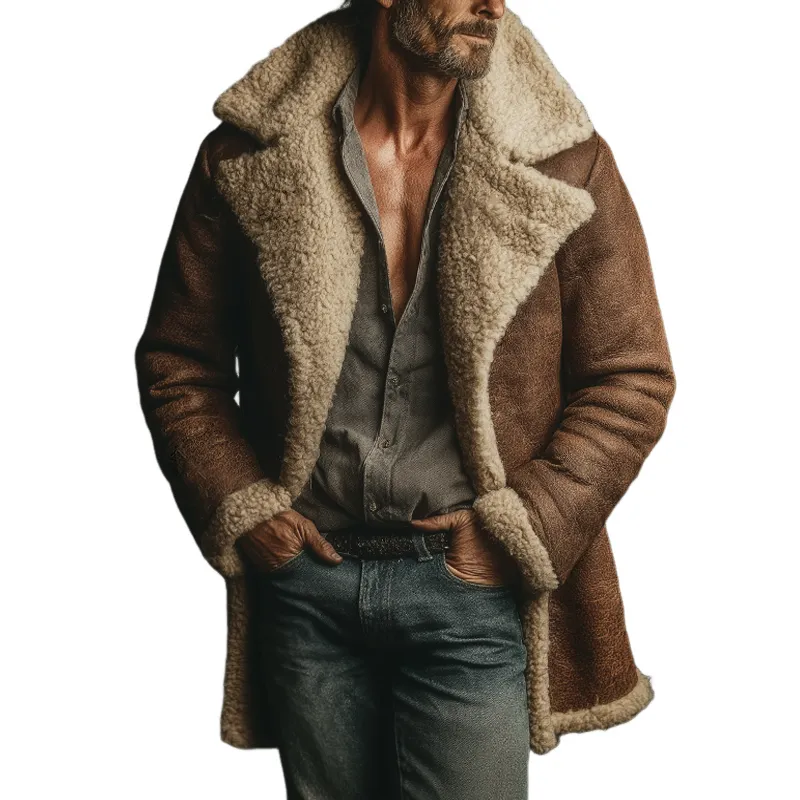 Men's Retro Casual Faux Fur Sheath Collar Mid-Length Coat MTA0131K1TO sold by Manly