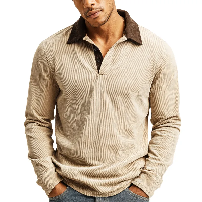 Men's Classic Corduroy Three-Button Color-Blocked Collar Polo Shirt MTA0388K3U sold by Manly