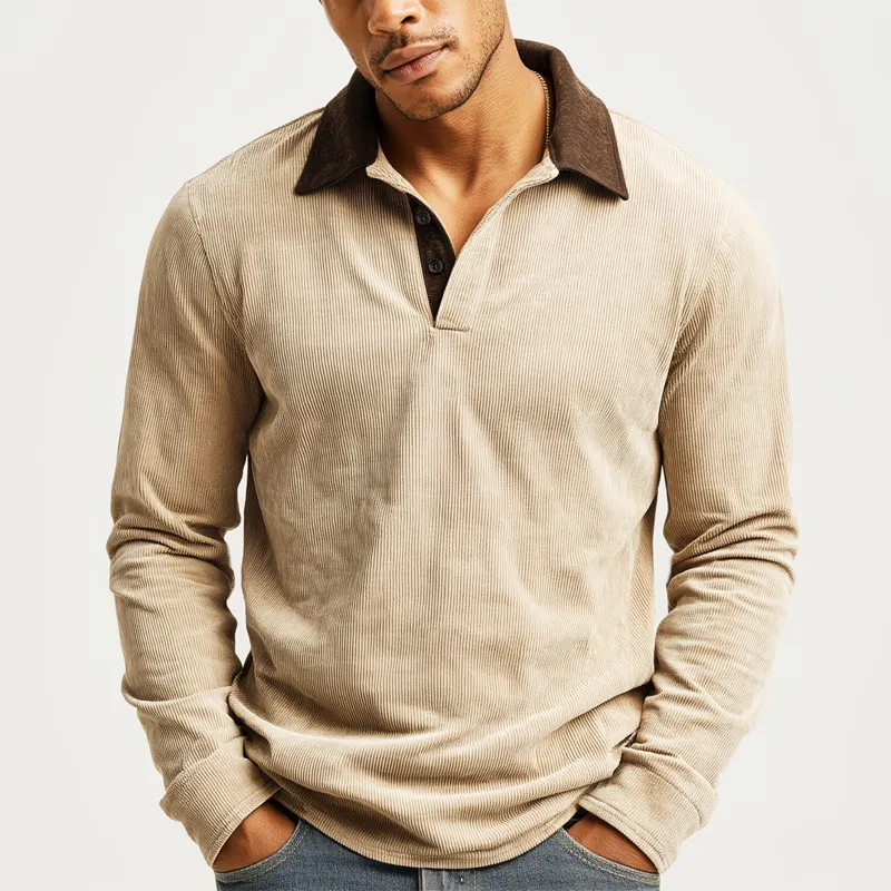 Men's Classic Corduroy Three-Button Color-Blocked Collar Polo Shirt MTA0388K3U sold by Manly product image thumbnail 2