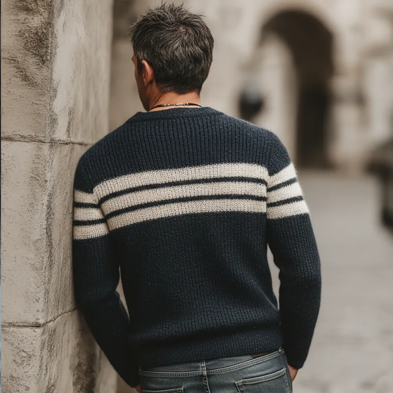 Men's Classic V-neck Color-blocked Striped Slim-fit Knit Sweater MTA0360K1U sold by Manly product image thumbnail 4