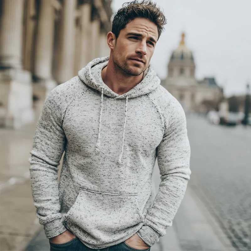 Men's Classic Casual Mottled Knit Slim Fit Hoodie MTA0345K9U sold by Manly product image thumbnail 2