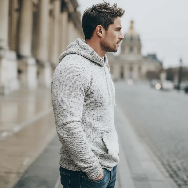 Men's Classic Casual Mottled Knit Slim Fit Hoodie MTA0345K9U sold by Manly product image thumbnail 3