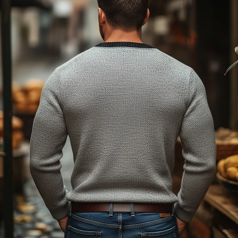 Men's Classic Three-button Henley Collar Slim-fit Knit Sweater MTA0350K6U sold by Manly product image thumbnail 4