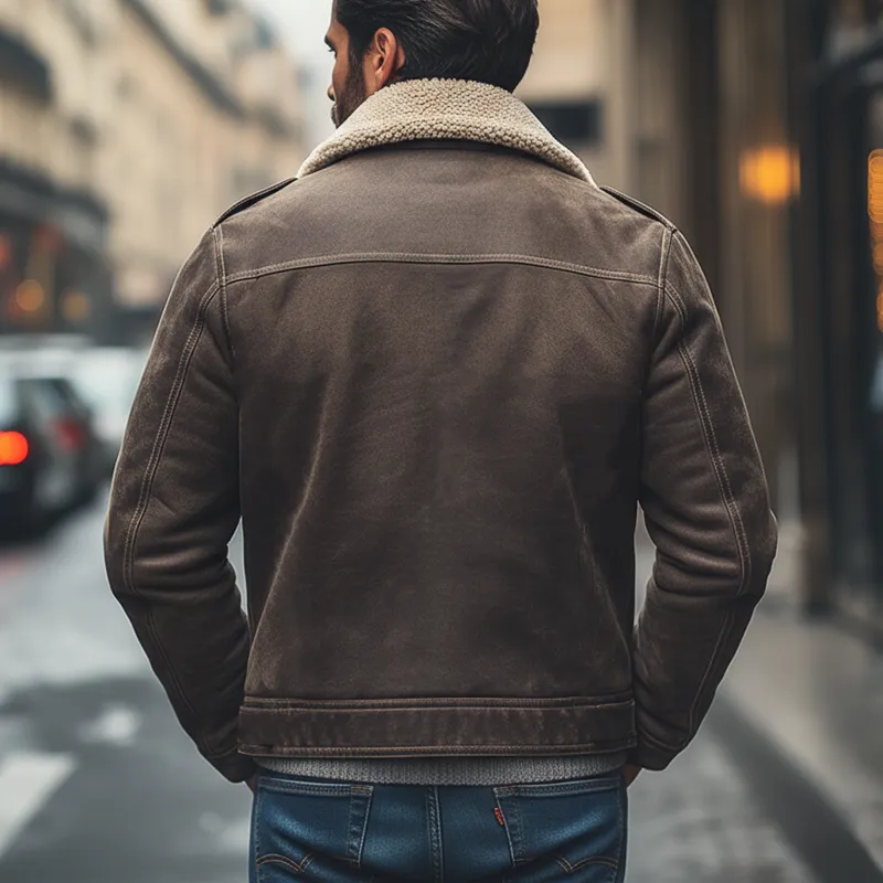 Men's Winter Suede Patchwork Lamb's Wool Collar Zip-up Jacket Jacket MTA0389K2U sold by Manly product image thumbnail 5