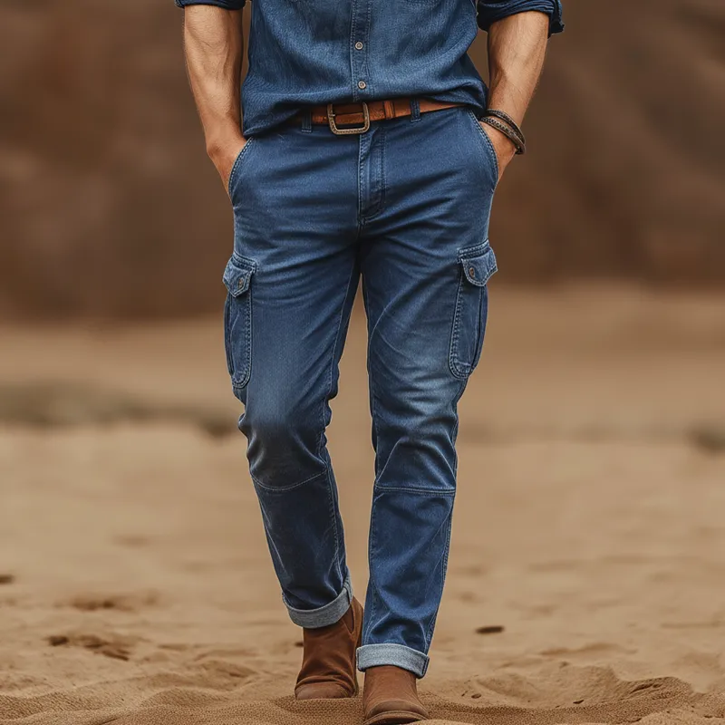 Men's Retro Classic Dark Blue Slim-fit Jeans MTA3139J1U sold by Manly product image thumbnail 2