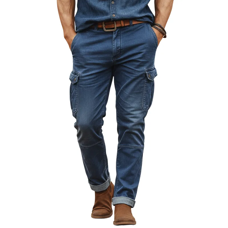 Men's Retro Classic Dark Blue Slim-fit Jeans MTA3139J1U sold by Manly
