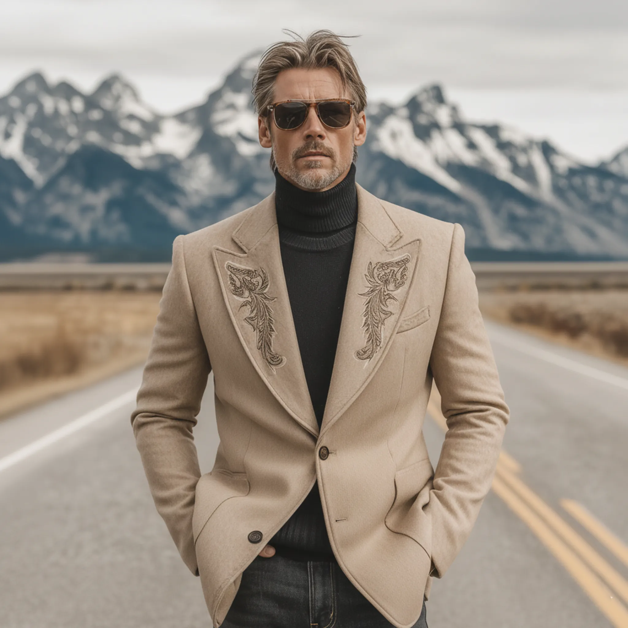 Men's Classic Retro Lapel Embroidered Faux Wool Single-breasted Blazer MTA0665K0K sold by Manly product image thumbnail 2