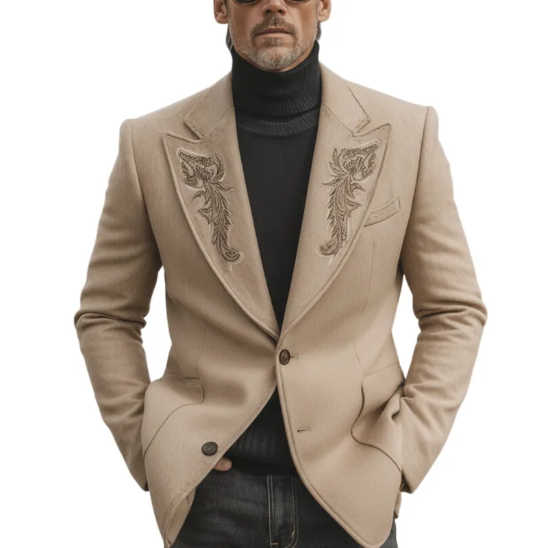 Men's Classic Retro Lapel Embroidered Faux Wool Single-breasted Blazer MTA0665K0K sold by Manly