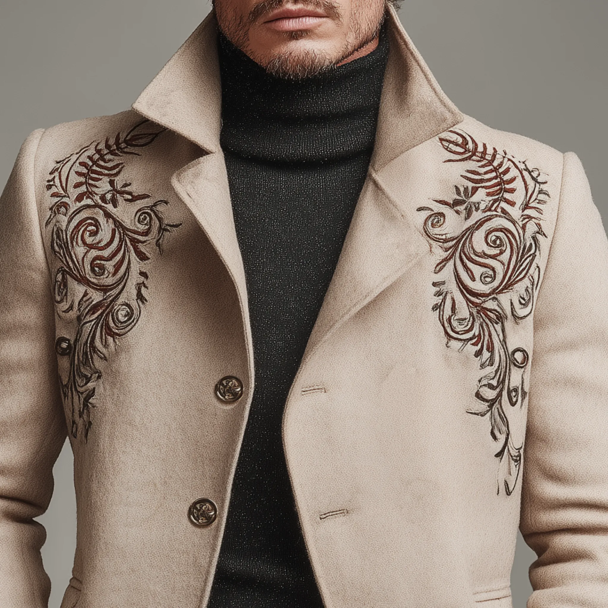 Men's Classic Retro Lapel Embroidered Faux Wool Slim-fit Jacket MTA0660K7K sold by Manly product image thumbnail 5