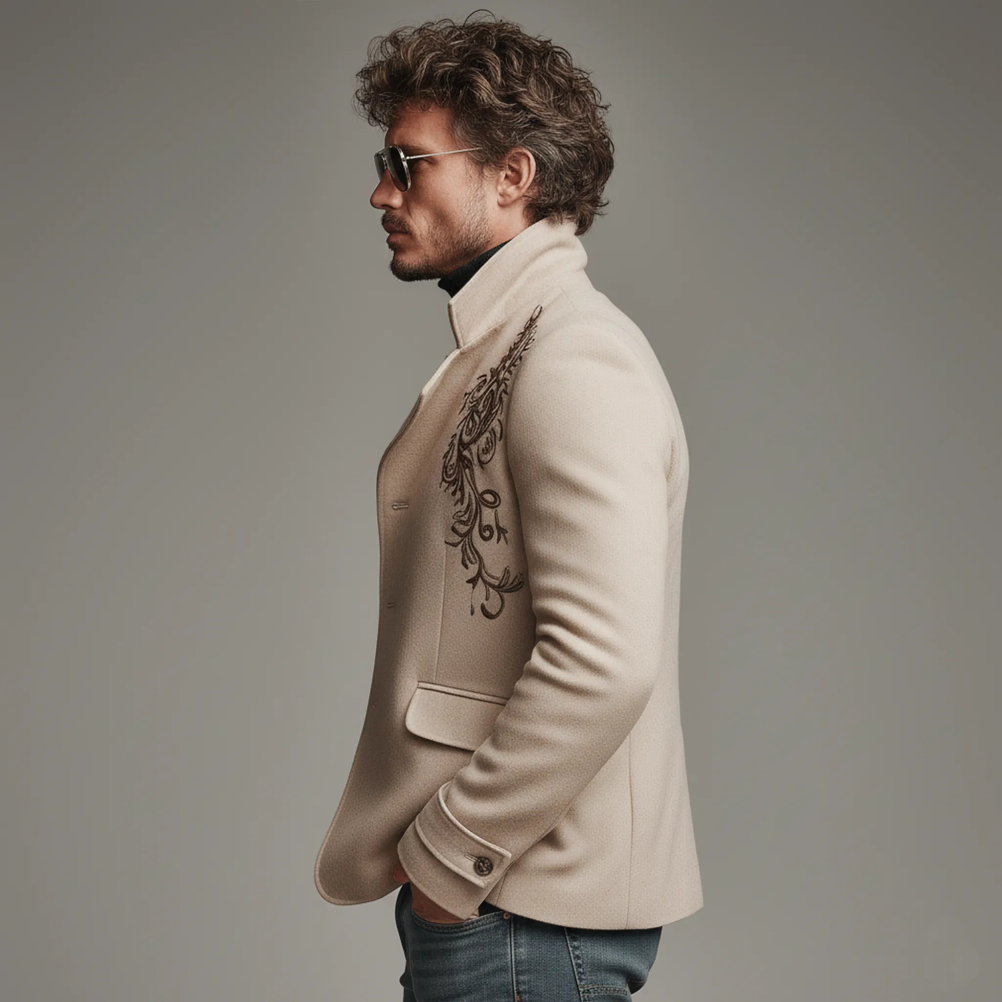 Men's Classic Retro Lapel Embroidered Faux Wool Slim-fit Jacket MTA0660K7K sold by Manly product image thumbnail 3