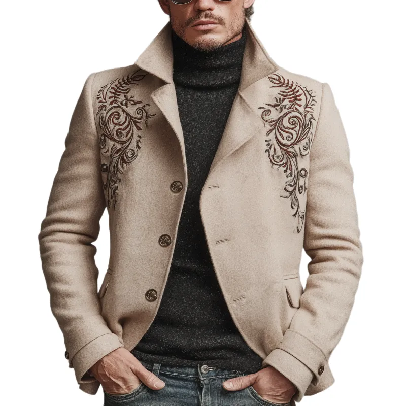 Men's Classic Retro Lapel Embroidered Faux Wool Slim-fit Jacket MTA0660K7K sold by Manly