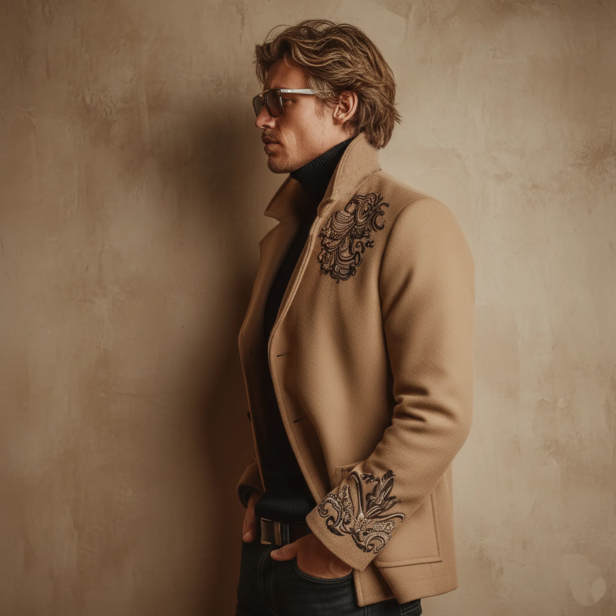 Men's Classic Retro Lapel Embroidered Faux Wool Jacket MTA0663K9K sold by Manly product image thumbnail 4