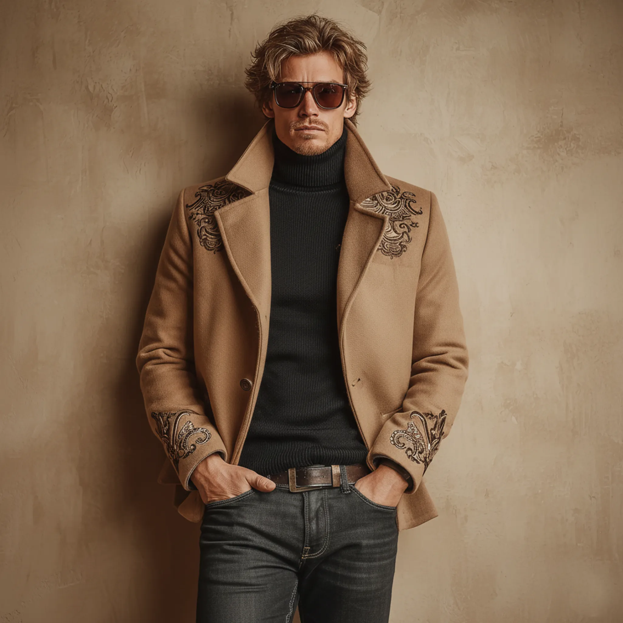 Men's Classic Retro Lapel Embroidered Faux Wool Jacket MTA0663K9K sold by Manly product image thumbnail 2