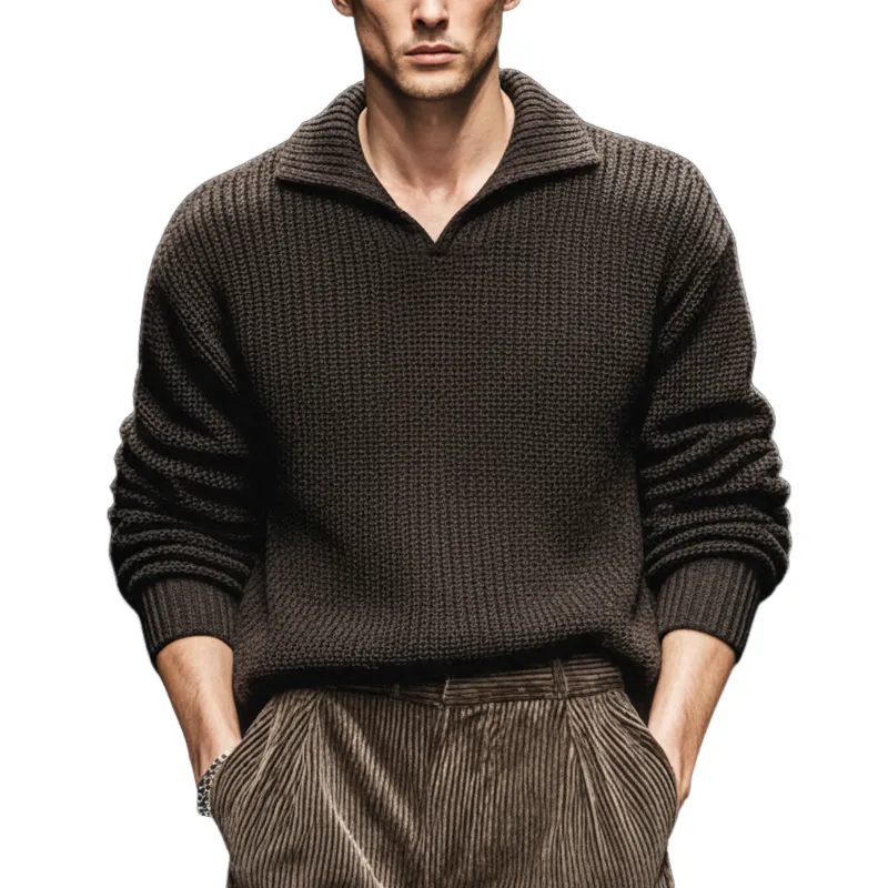 Men's Classic Coffee Stylish Collar Casual Knit Sweater MTA0625K9U sold by Manly