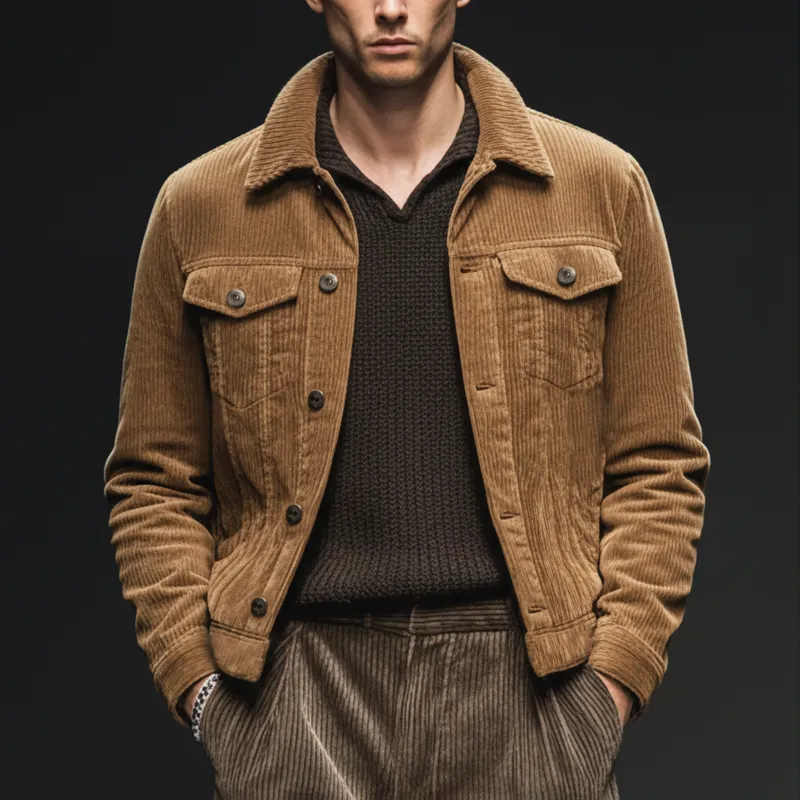 Men's Classic Camel Brown Corduroy Button-Up Jacket MTA0638K0U sold by Manly product image thumbnail 4