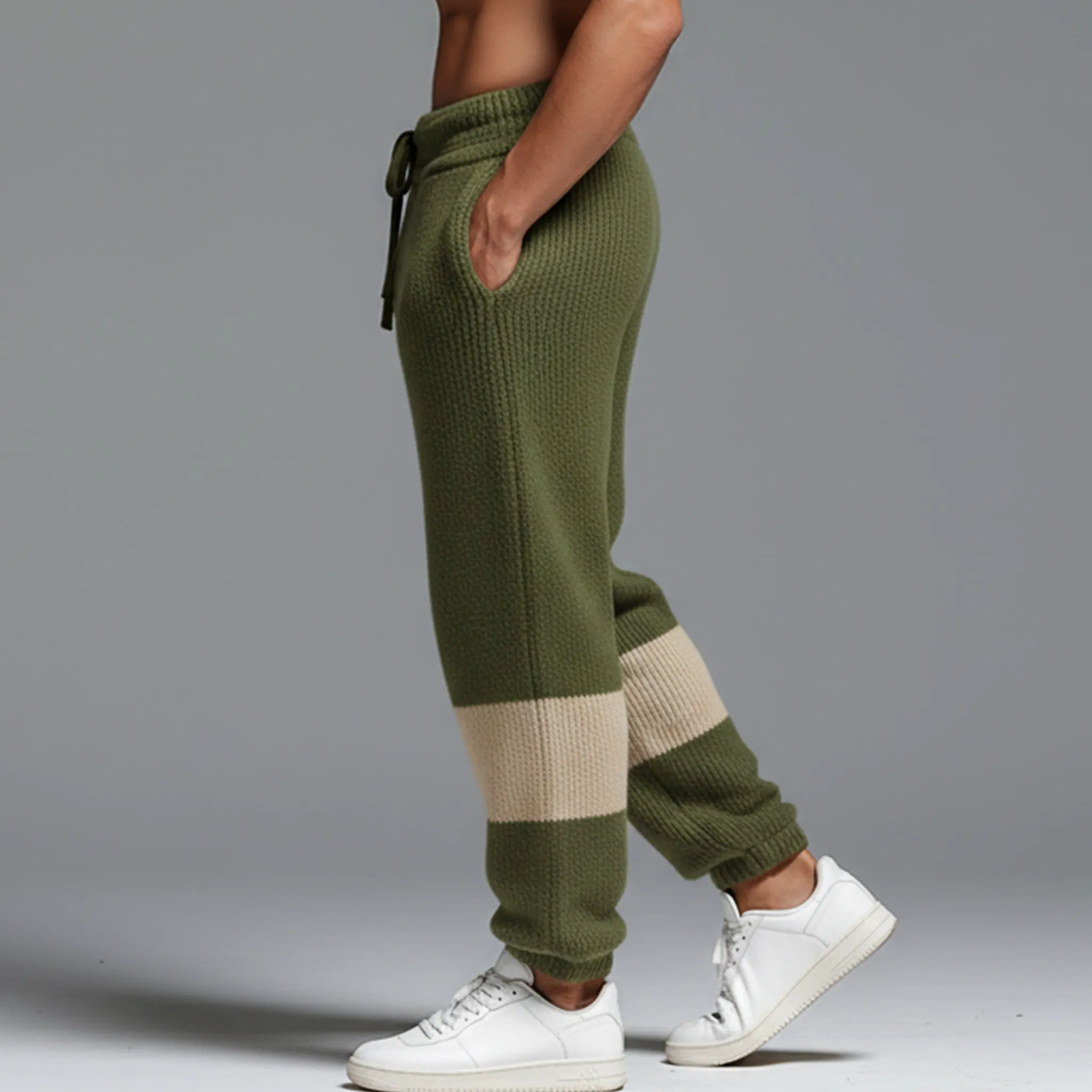 Men's Classic Casual Elastic Waistband Tapered Leg Color-blocked Knit Trousers MTA0604K5K sold by Manly product image thumbnail 5