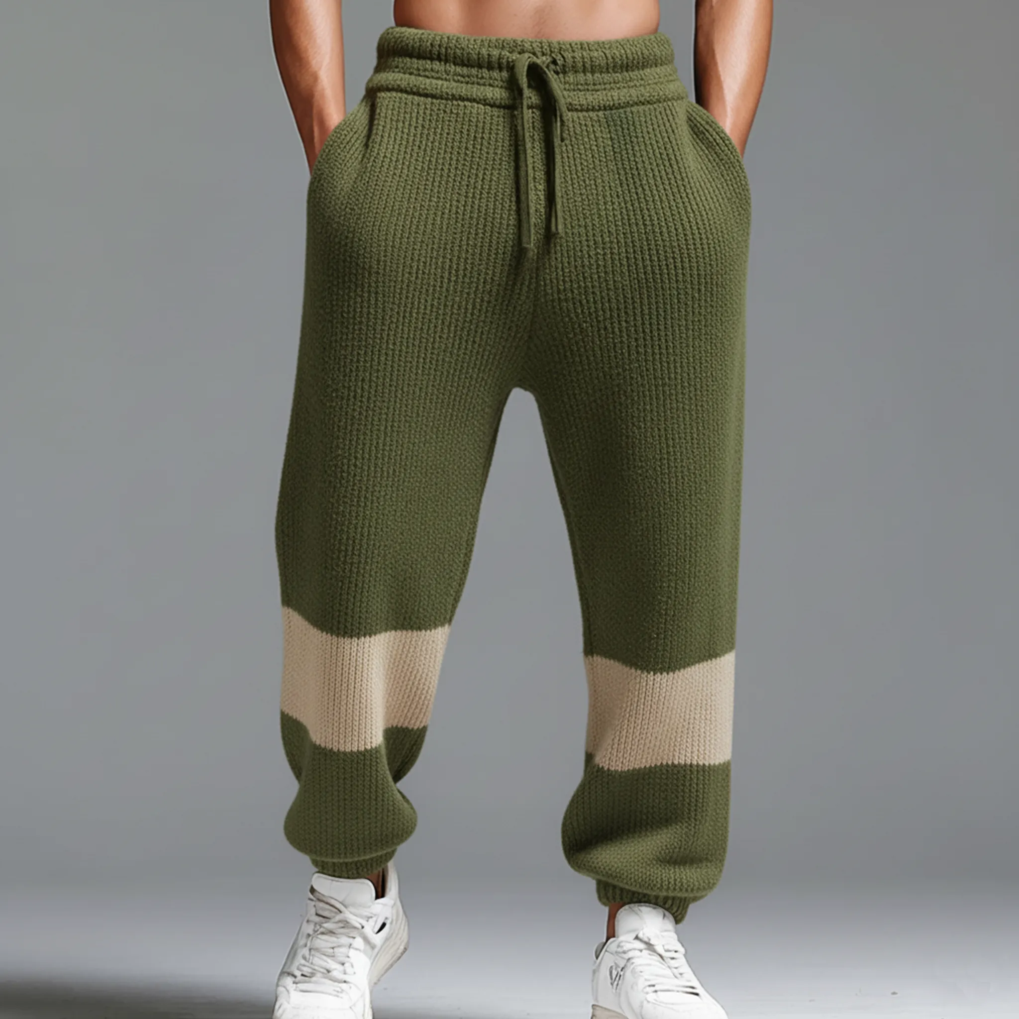 Men's Classic Casual Elastic Waistband Tapered Leg Color-blocked Knit Trousers MTA0604K5K sold by Manly product image thumbnail 2