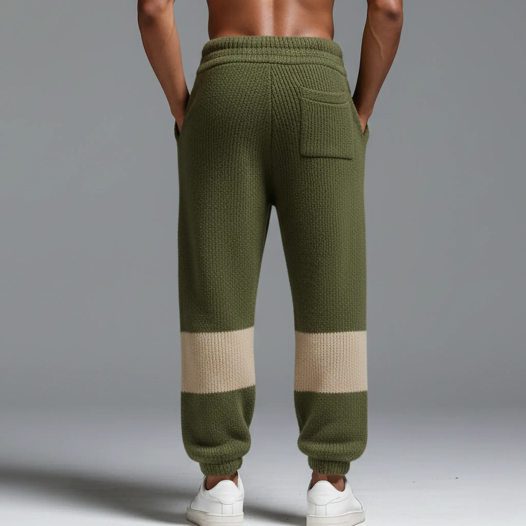 Men's Classic Casual Elastic Waistband Tapered Leg Color-blocked Knit Trousers MTA0604K5K sold by Manly product image thumbnail 4