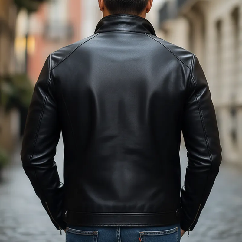 Men's Classic Black Zip-up Slim-fit PU Leather Jacket MTA0698K6U sold by Manly product image thumbnail 5