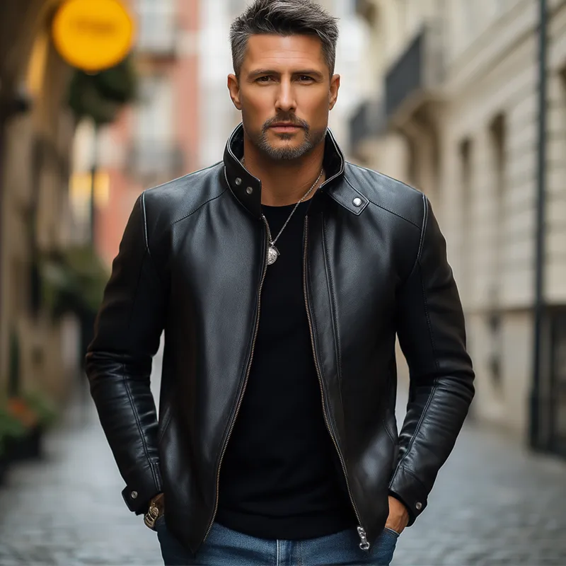 Men's Classic Black Zip-up Slim-fit PU Leather Jacket MTA0698K6U sold by Manly product image thumbnail 3