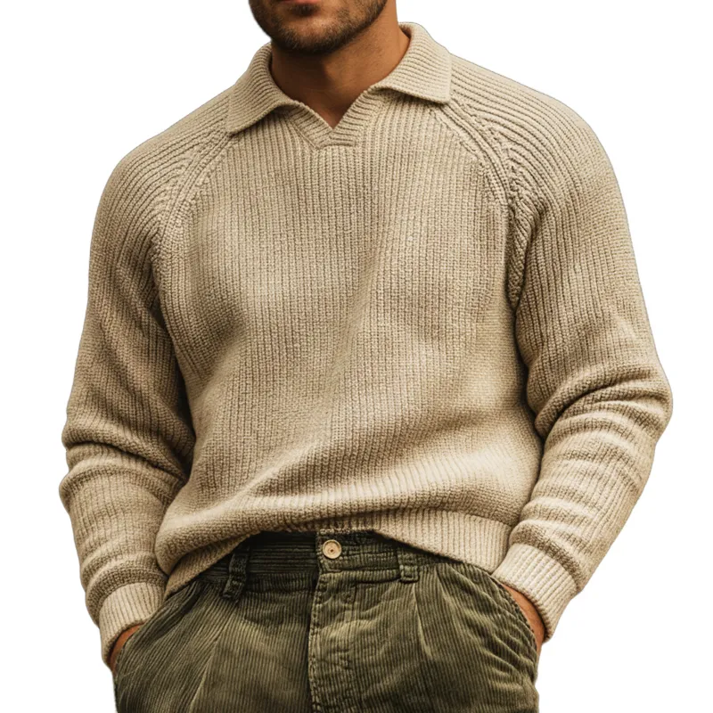 Men's Classic Light Khaki Stylish Collar. Casual Sweater MTA0676K8U sold by Manly