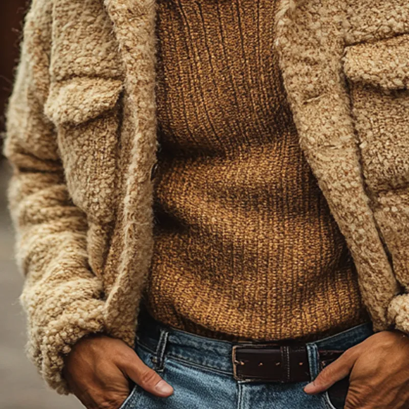 Men's Solid Color Warm Fleece Collared Pocket Jacket MTA0585K7X sold by Manly product image thumbnail 2