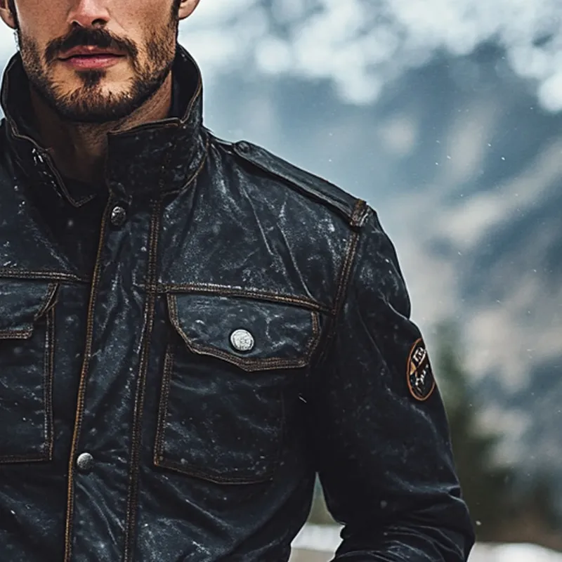 Men's Retro Solid Color Stand Collar Multi-Pocket PU Leather Jacket MTA0580K2X sold by Manly product image thumbnail 3