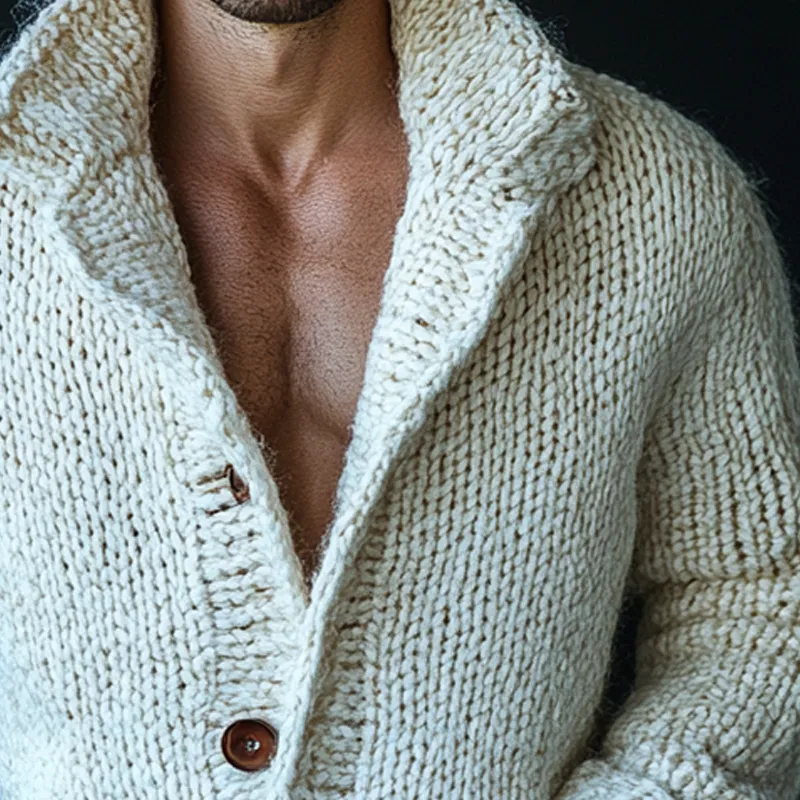 Men's Solid Color Knitted Collared Button Cardigan MTA0572K9X sold by Manly product image thumbnail 3