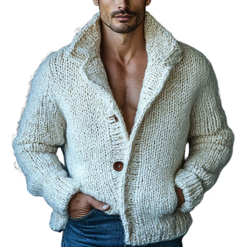 Men's Solid Color Knitted Collared Button Cardigan MTA0572K9X sold by Manly