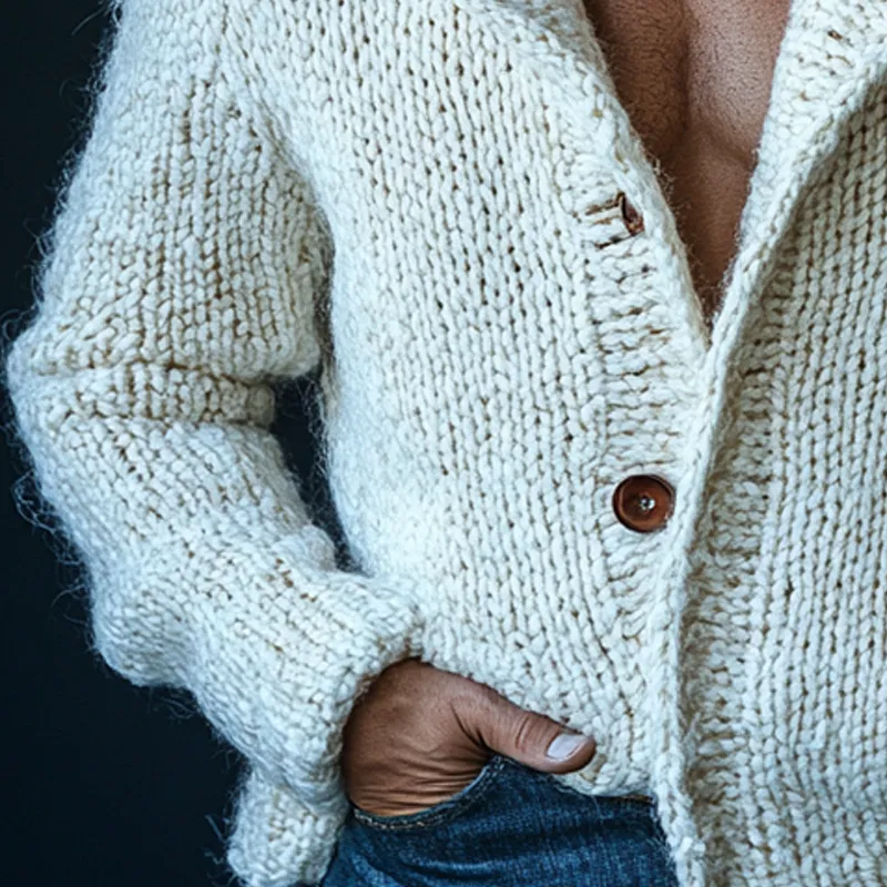 Men's Solid Color Knitted Collared Button Cardigan MTA0572K9X sold by Manly product image thumbnail 4