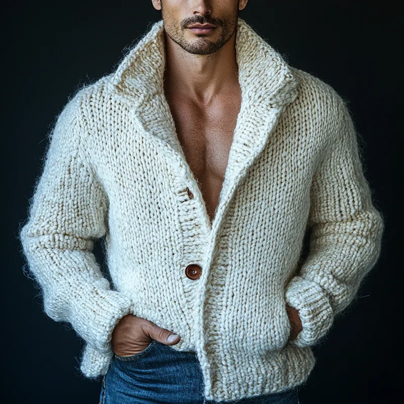 Men's Solid Color Knitted Collared Button Cardigan MTA0572K9X sold by Manly product image thumbnail 2