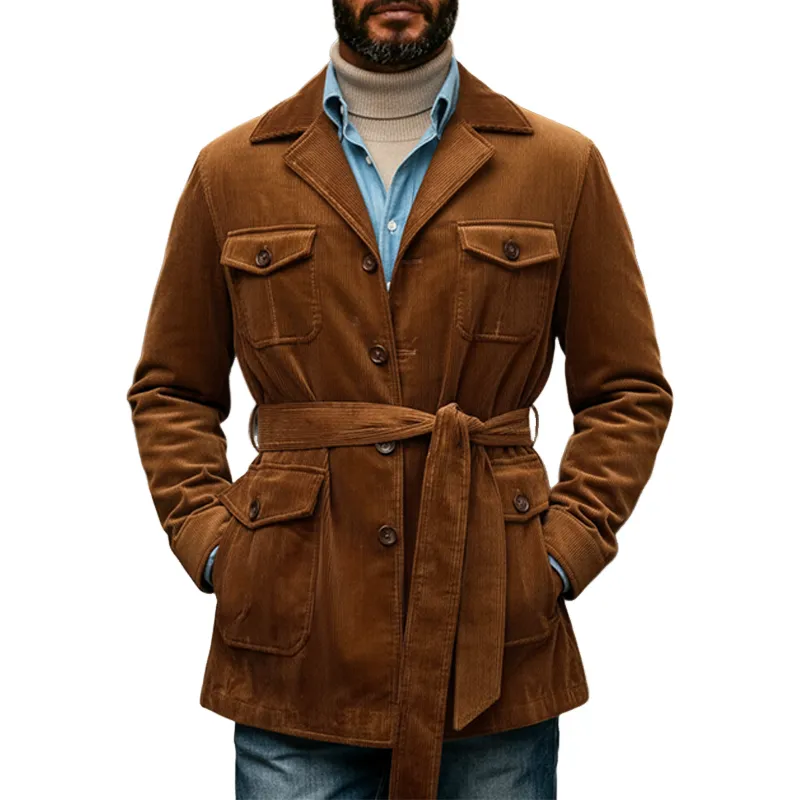Men's Retro Solid Color Corduroy Multi-Pocket Jacket MTA0642K3X sold by Manly