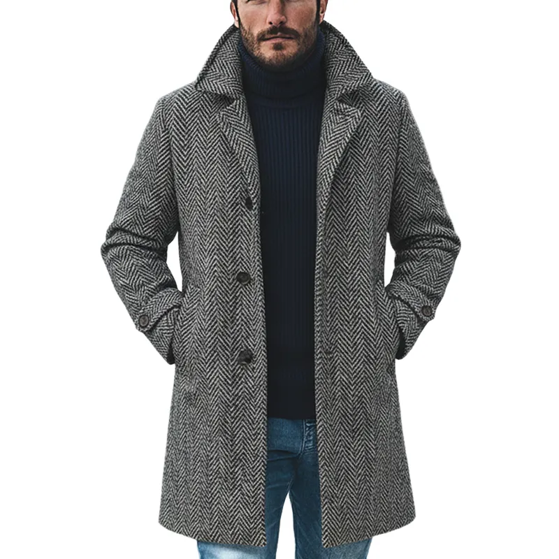 Men's Herringbone Blend Lapel Mid-length Coat MTA0605K1X sold by Manly