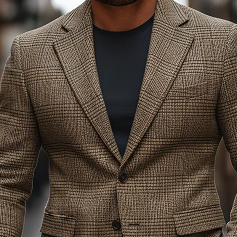 Men's Casual Plaid Blended Lapel Blazer MTA0616K7X sold by Manly product image thumbnail 4