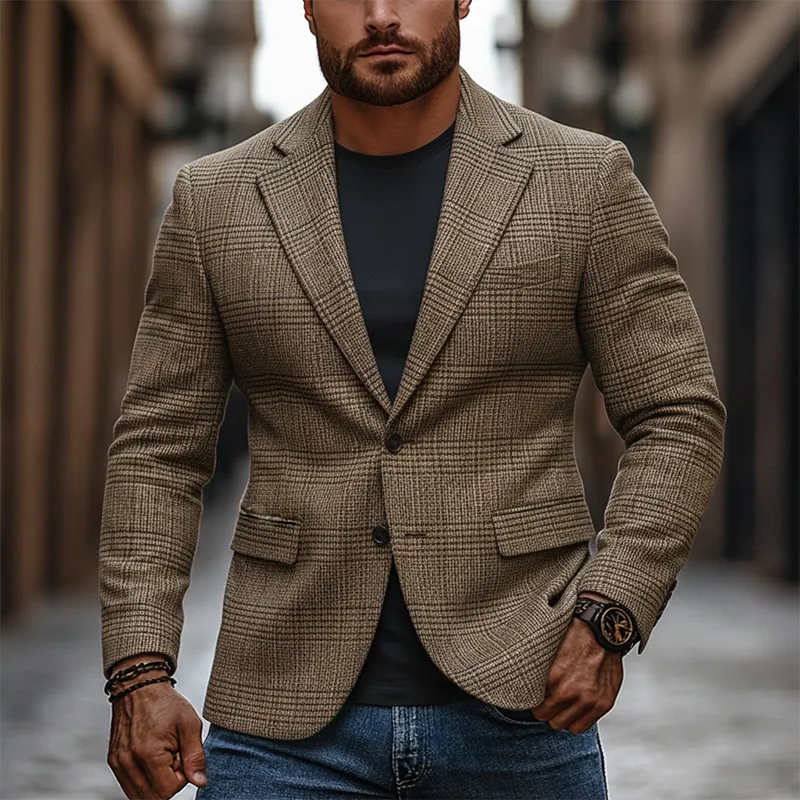 Men's Casual Plaid Blended Lapel Blazer MTA0616K7X sold by Manly product image thumbnail 2