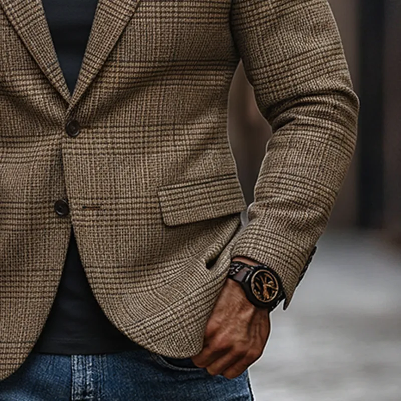 Men's Casual Plaid Blended Lapel Blazer MTA0616K7X sold by Manly product image thumbnail 3