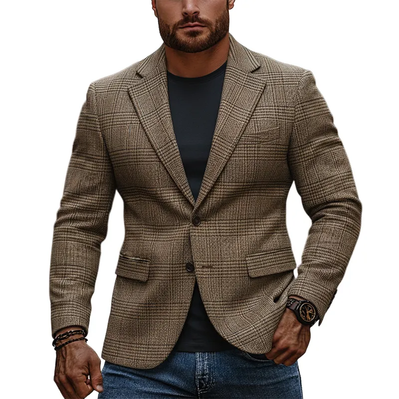 Men's Casual Plaid Blended Lapel Blazer MTA0616K7X sold by Manly