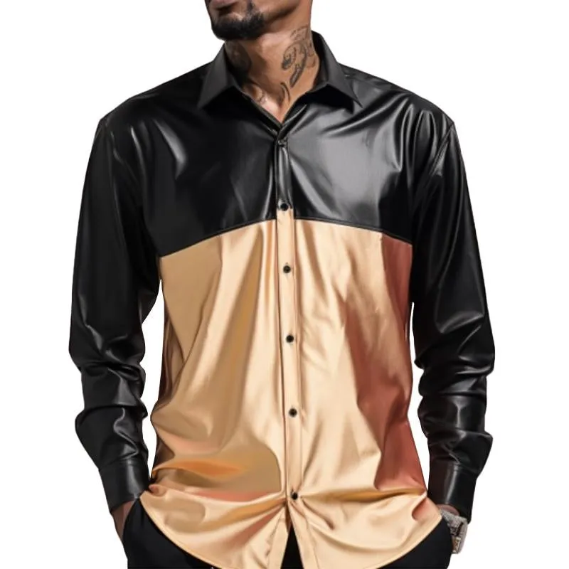 Men's Stylish Contrast Lapel Single Breasted Long Sleeve Shirt 6629675M sold by Manly