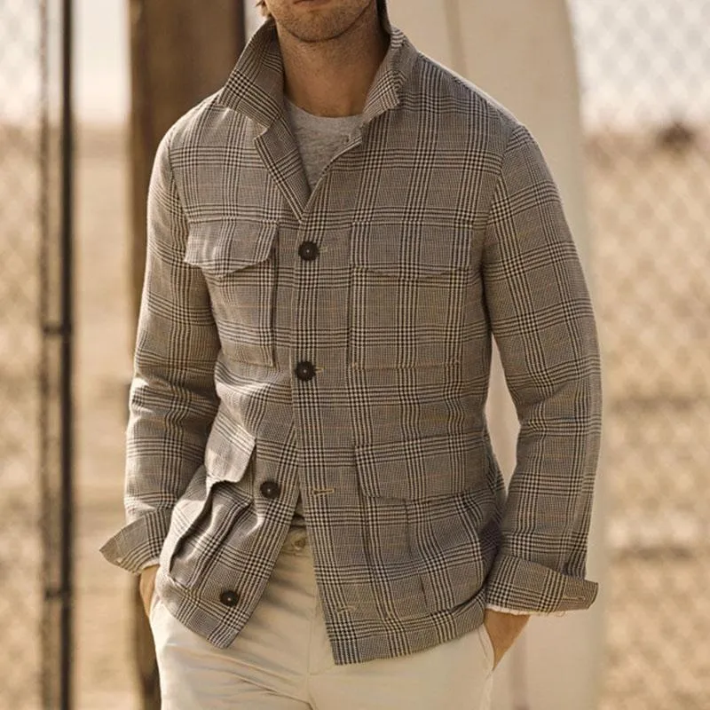 Men's Vintage Classic Check Multi Pocket Single Breasted Lapel Long Sleeve Jacket 94035140M sold by Manly product image thumbnail 2