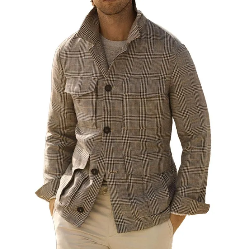 Men's Vintage Classic Check Multi Pocket Single Breasted Lapel Long Sleeve Jacket 94035140M sold by Manly