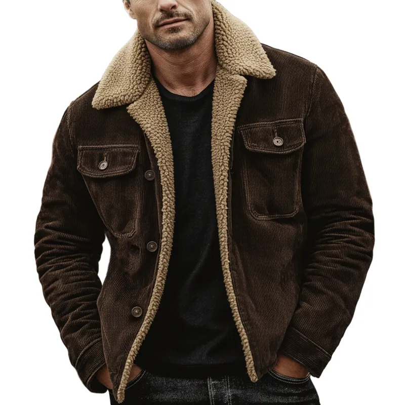 Men's Classic Coffee Corduroy Shearling Lined Button-Up Jacket MTA0547K4U sold by Manly