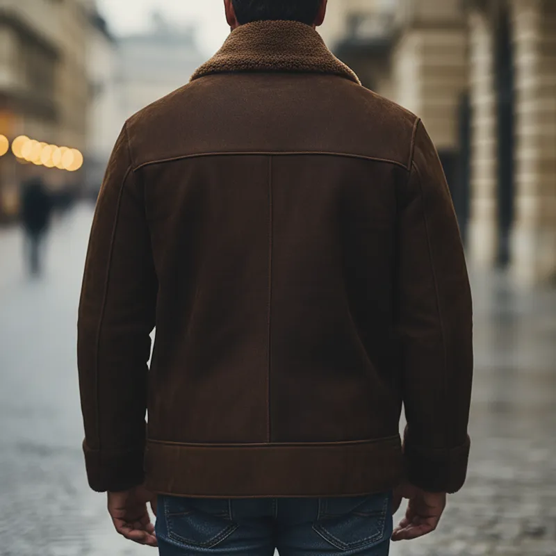 Men's Winter Suede Thickened Lambswool Lined Button-Up Jacket MTA0522K0U sold by Manly product image thumbnail 4