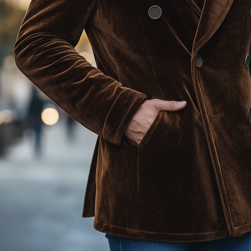 Men's Winter Retro Glossy Velvet Double-Breasted Lapel Jacket MTA0453K0P sold by Manly product image thumbnail 3