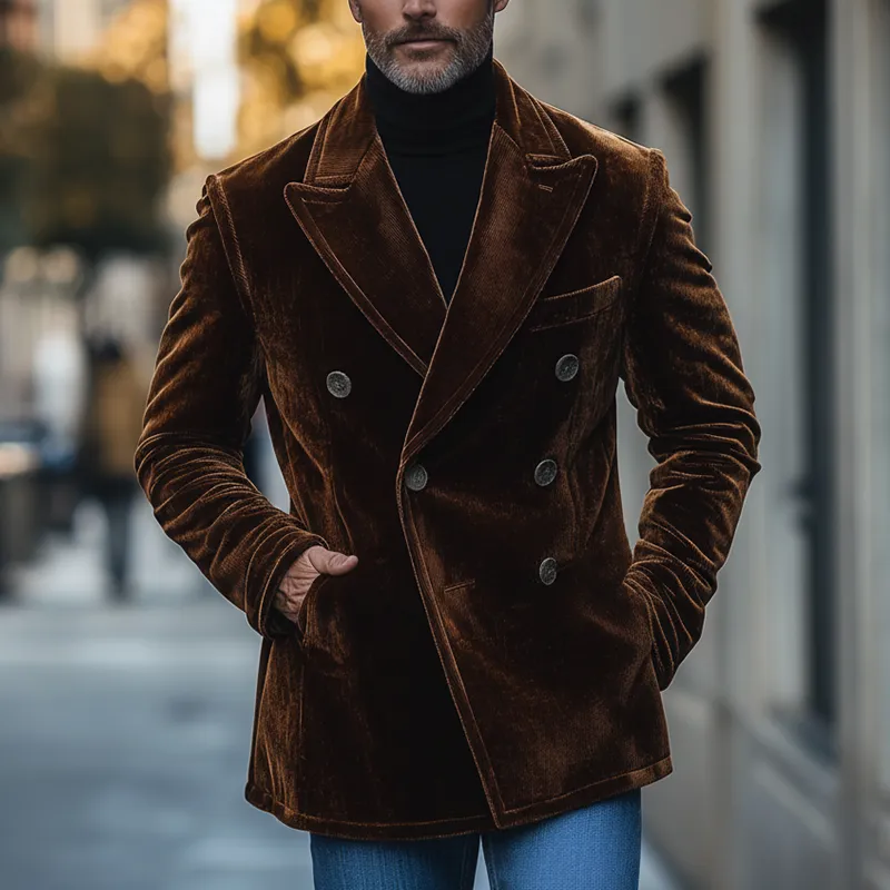 Men's Winter Retro Glossy Velvet Double-Breasted Lapel Jacket MTA0453K0P sold by Manly product image thumbnail 2