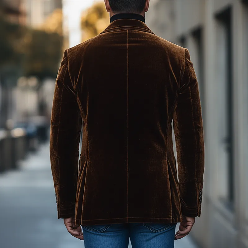Men's Winter Retro Glossy Velvet Double-Breasted Lapel Jacket MTA0453K0P sold by Manly product image thumbnail 4